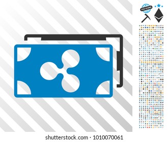 Ripple Banknotes pictograph with 7 hundred bonus bitcoin mining and blockchain graphic icons. Vector illustration style is flat iconic symbols designed for bitcoin software.
