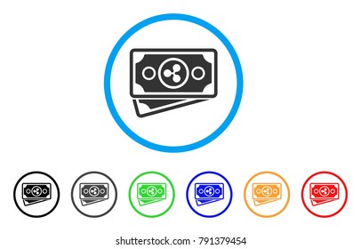 Ripple Banknotes rounded icon. Style is a flat gray symbol inside light blue circle with bonus color versions. Ripple Banknotes vector designed for web and software interfaces.