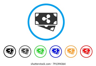 Ripple Banknotes rounded icon. Style is a flat gray symbol inside light blue circle with bonus colored variants. Ripple Banknotes vector designed for web and software interfaces.