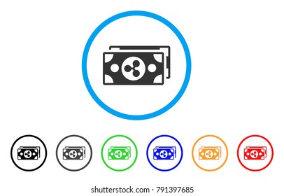 Ripple Banknotes rounded icon. Style is a flat grey symbol inside light blue circle with bonus color versions. Ripple Banknotes vector designed for web and software interfaces.