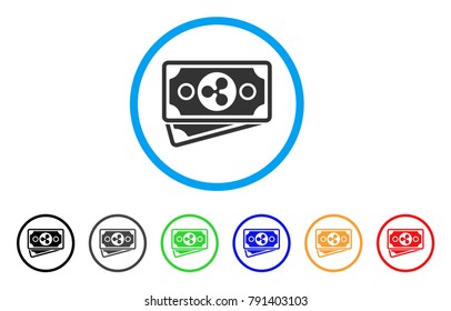 Ripple Banknotes rounded icon. Style is a flat grey symbol inside light blue circle with bonus color variants. Ripple Banknotes vector designed for web and software interfaces.