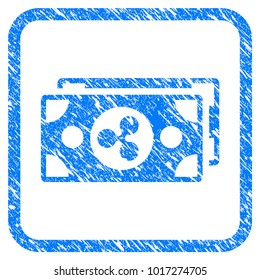Ripple Banknotes rubber seal stamp watermark. Icon vector symbol with grunge design and unclean texture in rounded square. Scratched blue stamp imitation on a white background.