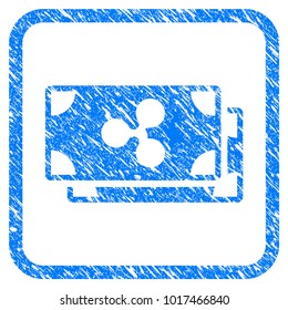 Ripple Banknotes rubber seal stamp watermark. Icon vector symbol with grunge design and unclean texture in rounded frame. Scratched blue sticker on a white background.