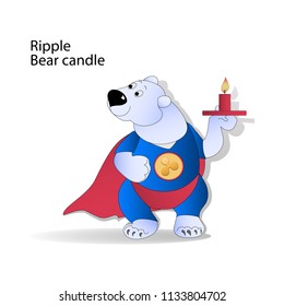 Ripple. Bear trader and bear candle. Cryptography, illustration of financial technologies, strategy of the game on the exchange crypto-currency.