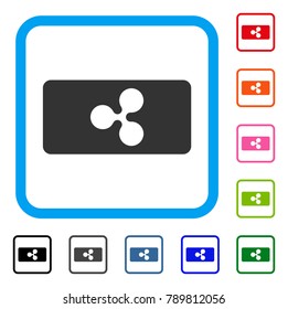 Ripple Bill icon. Flat gray pictogram symbol inside a blue rounded rectangle. Black, gray, green, blue, red, orange color versions of Ripple Bill vector. Designed for web and application interfaces.