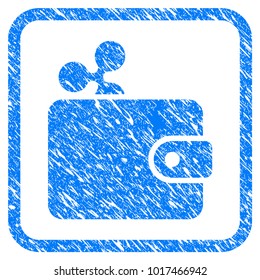 Ripple Billfold rubber seal stamp imitation. Icon vector symbol with grunge design and corrosion texture in rounded squared frame. Scratched blue emblem on a white background.