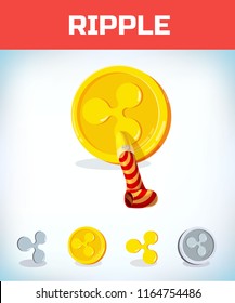 ripple with birthday pipe. ripple. Digital currency. Crypto currency. Money and finance symbol. Miner bit coin criptocurrency. Virtual money concept. Cartoon Vector illustration.