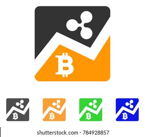 Ripple Bitcoin Exchange Market icon. Vector illustration style is a flat iconic ripple bitcoin exchange market symbol with grey, yellow, green, blue color versions.