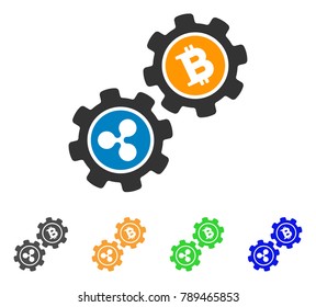 Ripple Bitcoin Gears icon. Vector illustration style is a flat iconic ripple bitcoin gears symbol with gray, yellow, green, blue color versions. Designed for web and software interfaces.