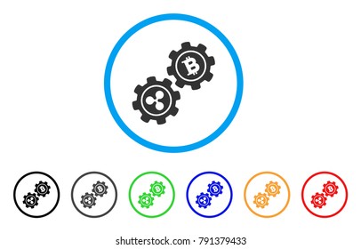 Ripple Bitcoin Gears rounded icon. Style is a flat gray symbol inside light blue circle with additional color variants. Ripple Bitcoin Gears vector designed for web and software interfaces.