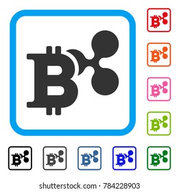 Ripple And Bitcoin icon. Flat gray pictogram symbol in a blue rounded square. Black, gray, green, blue, red, orange color variants of Ripple And Bitcoin vector. Designed for web and app UI.