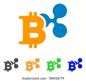 Ripple And Bitcoin icon. Vector illustration style is a flat iconic ripple and bitcoin symbol with grey, yellow, green, blue color versions. Designed for web and software interfaces.