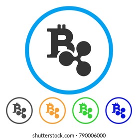 Ripple And Bitcoin rounded icon. Style is a flat gray symbol inside light blue circle with bonus colored versions. Ripple And Bitcoin vector designed for web and software interfaces.