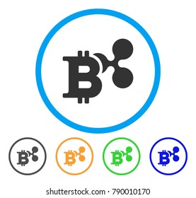 Ripple And Bitcoin rounded icon. Style is a flat gray symbol inside light blue circle with additional color variants. Ripple And Bitcoin vector designed for web and software interfaces.