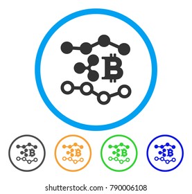 Ripple Bitcoin Trends rounded icon. Style is a flat grey symbol inside light blue circle with bonus color versions. Ripple Bitcoin Trends vector designed for web and software interfaces.
