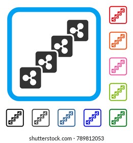 Ripple Block Chain icon. Flat grey iconic symbol inside a blue rounded frame. Black, gray, green, blue, red, orange color variants of Ripple Block Chain vector. Designed for web and app interfaces.