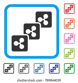 Ripple Block Chain icon. Flat grey pictogram symbol inside a blue rounded rectangular frame. Black, gray, green, blue, red, orange color versions of Ripple Block Chain vector.