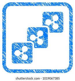 Ripple Block Chain rubber seal stamp watermark. Icon vector symbol with grunge design and unclean texture in rounded frame. Scratched blue sign on a white background.