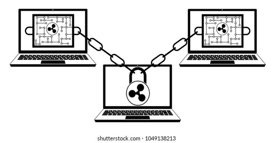 ripple block chain technology ,design concept black and white ,interlocking the blocks with each other using the lock code