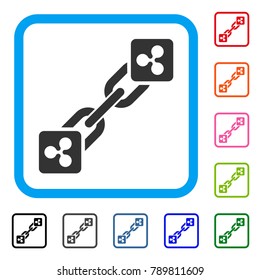 Ripple Blockchain icon. Flat grey pictogram symbol in a blue rounded square. Black, gray, green, blue, red, orange color versions of Ripple Blockchain vector.