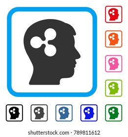 Ripple Brain icon. Flat gray pictogram symbol inside a blue rounded frame. Black, gray, green, blue, red, orange color additional versions of Ripple Brain vector.