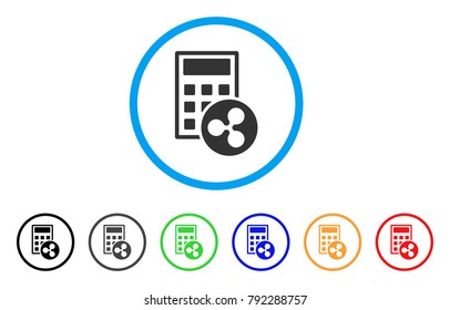 Ripple Calculator rounded icon. Style is a flat gray symbol inside light blue circle with bonus color versions. Ripple Calculator vector designed for web and software interfaces.