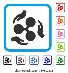 Ripple Care Hands icon. Flat grey pictogram symbol inside a blue rounded squared frame. Black, gray, green, blue, red, orange color variants of Ripple Care Hands vector. Designed for web and app UI.