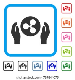 Ripple Care Hands icon. Flat grey iconic symbol inside a blue rounded square. Black, gray, green, blue, red, orange color versions of Ripple Care Hands vector. Designed for web and application UI.