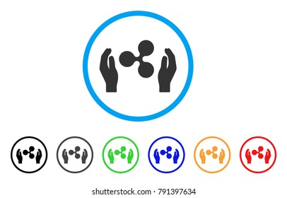 Ripple Care Hands rounded icon. Style is a flat grey symbol inside light blue circle with additional color versions. Ripple Care Hands vector designed for web and software interfaces.