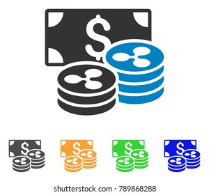 Ripple Cash icon. Vector illustration style is a flat iconic ripple cash symbol with gray, yellow, green, blue color versions. Designed for web and software interfaces.