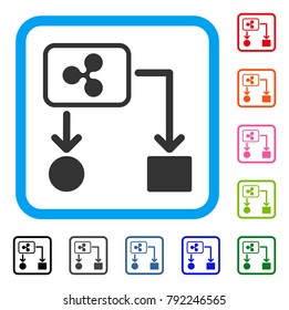 Ripple Cashflow icon. Flat gray pictogram symbol inside a blue rounded frame. Black, grey, green, blue, red, pink color additional versions of ripple cashflow vector.