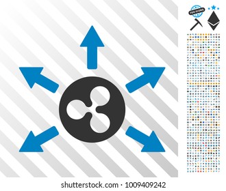 Ripple Cashout Arrows icon with 7 hundred bonus bitcoin mining and blockchain images. Vector illustration style is flat iconic symbols designed for cryptocurrency software.