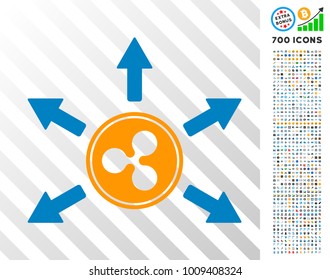 Ripple Cashout Arrows icon with 700 bonus bitcoin mining and blockchain pictures. Vector illustration style is flat iconic symbols designed for bitcoin apps.