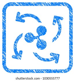 Ripple Cashout Swirl rubber seal stamp imitation. Icon vector symbol with grunge design and corrosion texture inside rounded square. Scratched blue sticker on a white background.