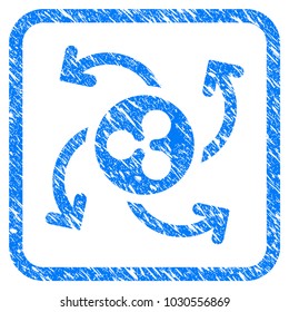Ripple Cashout Twirl rubber seal stamp imitation. Icon vector symbol with grunge design and corrosion texture in rounded rectangle. Scratched blue sign on a white background.