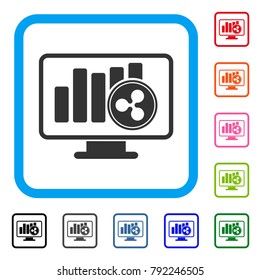Ripple Chart Monitoring icon. Flat grey pictogram symbol inside a blue rounded square. Black, grey, green, blue, red, orange color variants of ripple chart monitoring vector.