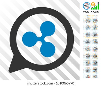 Ripple Chat Balloon icon with 7 hundred bonus bitcoin mining and blockchain pictograms. Vector illustration style is flat iconic symbols designed for crypto-currency websites.