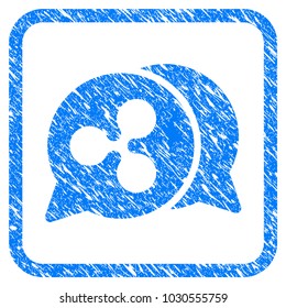 Ripple Chat rubber seal stamp watermark. Icon vector symbol with grunge design and dirty texture in rounded squared frame. Scratched blue stamp imitation on a white background.