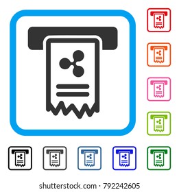 Ripple Cheque Payment icon. Flat grey iconic symbol in a blue rounded frame. Black, gray, green, blue, red, orange color additional versions of ripple cheque payment vector.