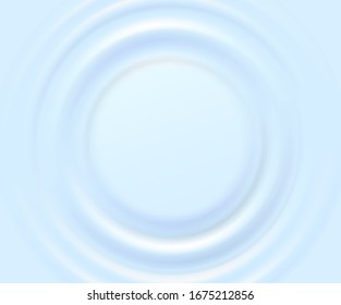 Ripple, circle splash water waves from drop top view on blue background. Vector cosmetic cream, shampoo product or gel swirl round texture surface template.