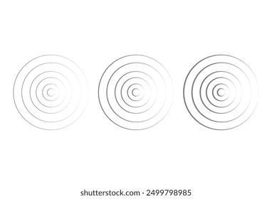 Ripple circular shapes. Circular lines graphic pattern, dashed line ripples. Vector illustration isolated on white background. Set of abstract background of concentric ripple circles. Eps file 70.