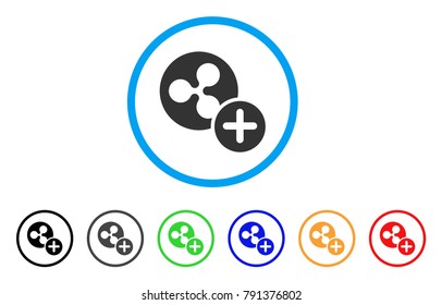 Ripple Coin Add rounded icon. Style is a flat gray symbol inside light blue circle with bonus colored variants. Ripple Coin Add vector designed for web and software interfaces.