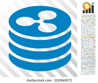 Ripple Coin Column icon with 7 hundred bonus bitcoin mining and blockchain pictographs. Vector illustration style is flat iconic symbols designed for cryptocurrency apps.