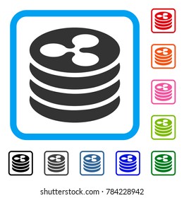 Ripple Coin Column icon. Flat gray pictogram symbol in a blue rounded frame. Black, gray, green, blue, red, orange color versions of Ripple Coin Column vector.