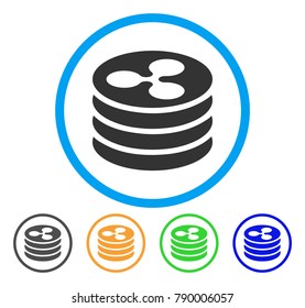 Ripple Coin Column rounded icon. Style is a flat gray symbol inside light blue circle with additional colored variants. Ripple Coin Column vector designed for web and software interfaces.