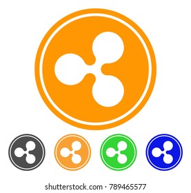 Ripple Coin icon. Vector illustration style is a flat iconic ripple coin symbol with gray, yellow, green, blue color versions. Designed for web and software interfaces.