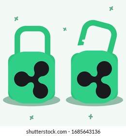 Ripple coin lock and unlock security icon vector illustration