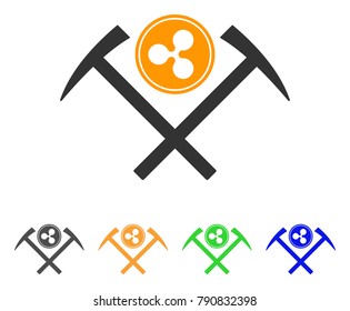 Ripple Coin Mining Hammers icon. Vector illustration style is a flat iconic ripple coin mining hammers symbol with gray, yellow, green, blue color variants. Designed for web and software interfaces.