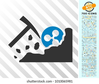 Ripple Coin Mining pictograph with 7 hundred bonus bitcoin mining and blockchain clip art. Vector illustration style is flat iconic symbols designed for cryptocurrency software.