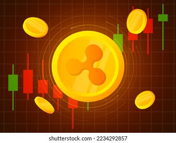 Ripple coin, online trading Crypto currency. Technical analysis candlestick chart. Stock exchanges index